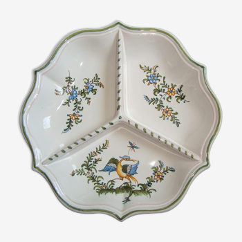 Dish Compartmentalized Lallier Faïencerie de Moustiers Motifs Bird and Flowers