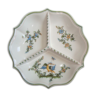 Dish Compartmentalized Lallier Faïencerie de Moustiers Motifs Bird and Flowers