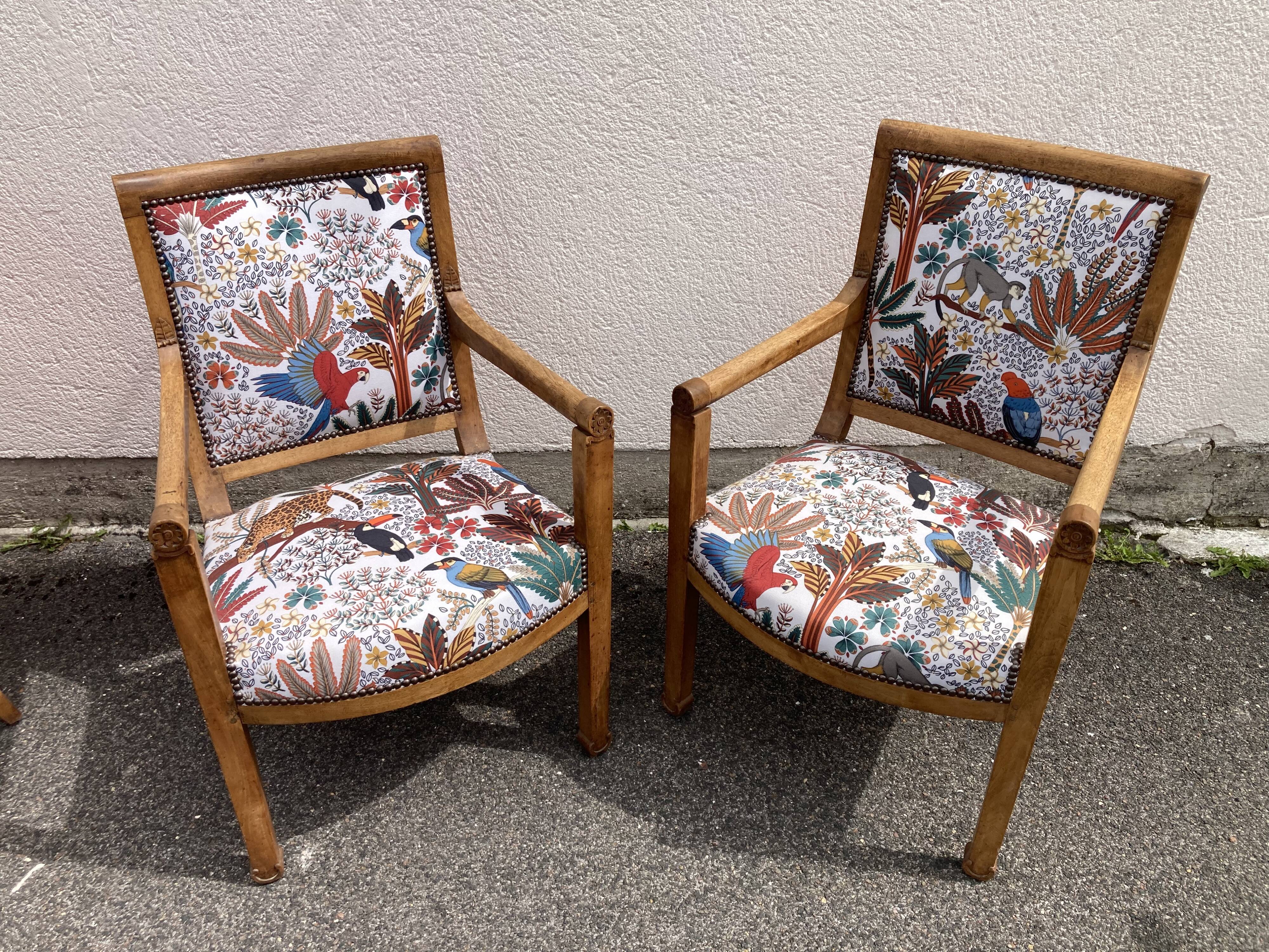 Set of four reupholstered Directoire period armchairs.