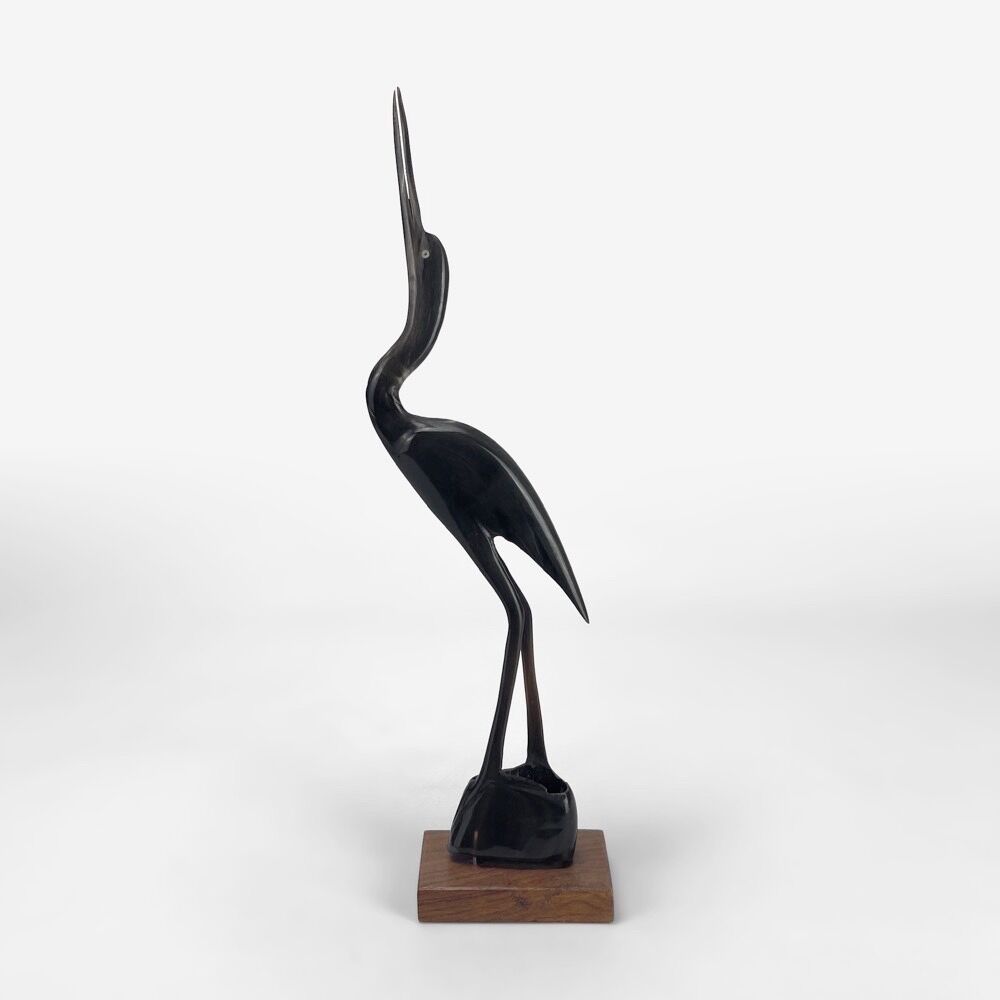 Pair of cranes in carved horn design Mid-Century