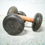Pair of dumbbells wood and cast iron
