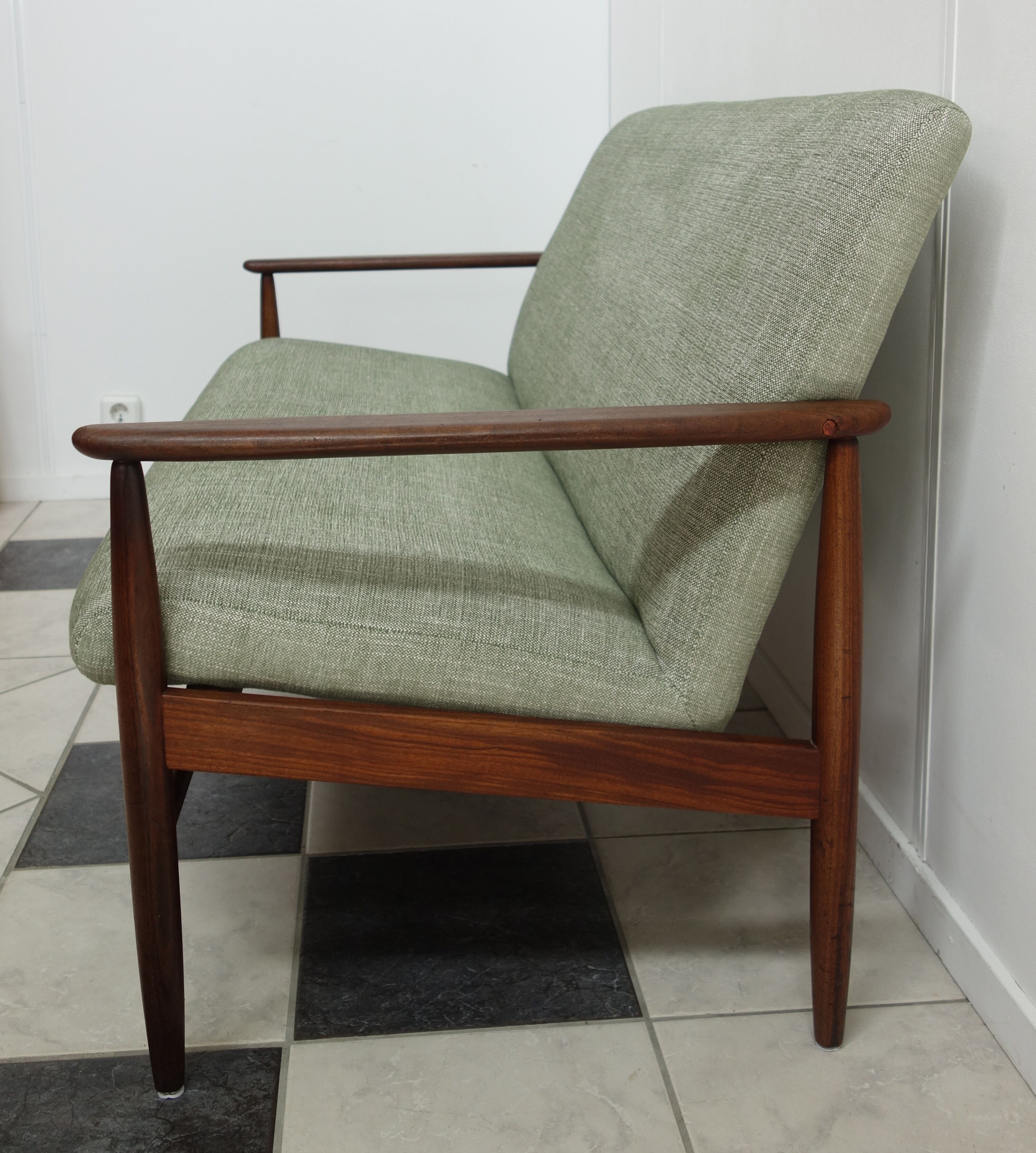 Danish teak 2 seat sofa green upholstery