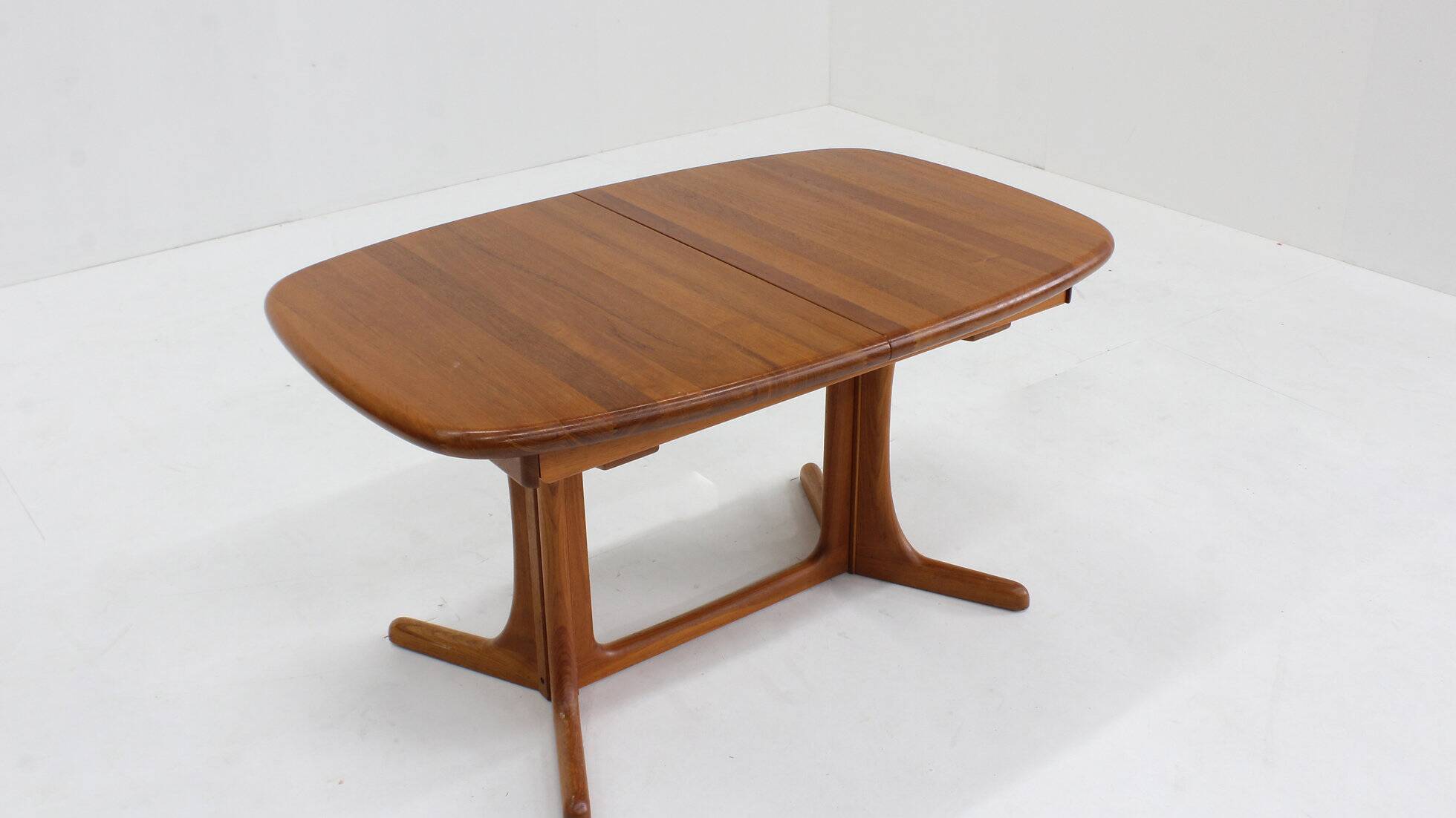 Vintage Danish oval extendable dining table solid teak 1960s