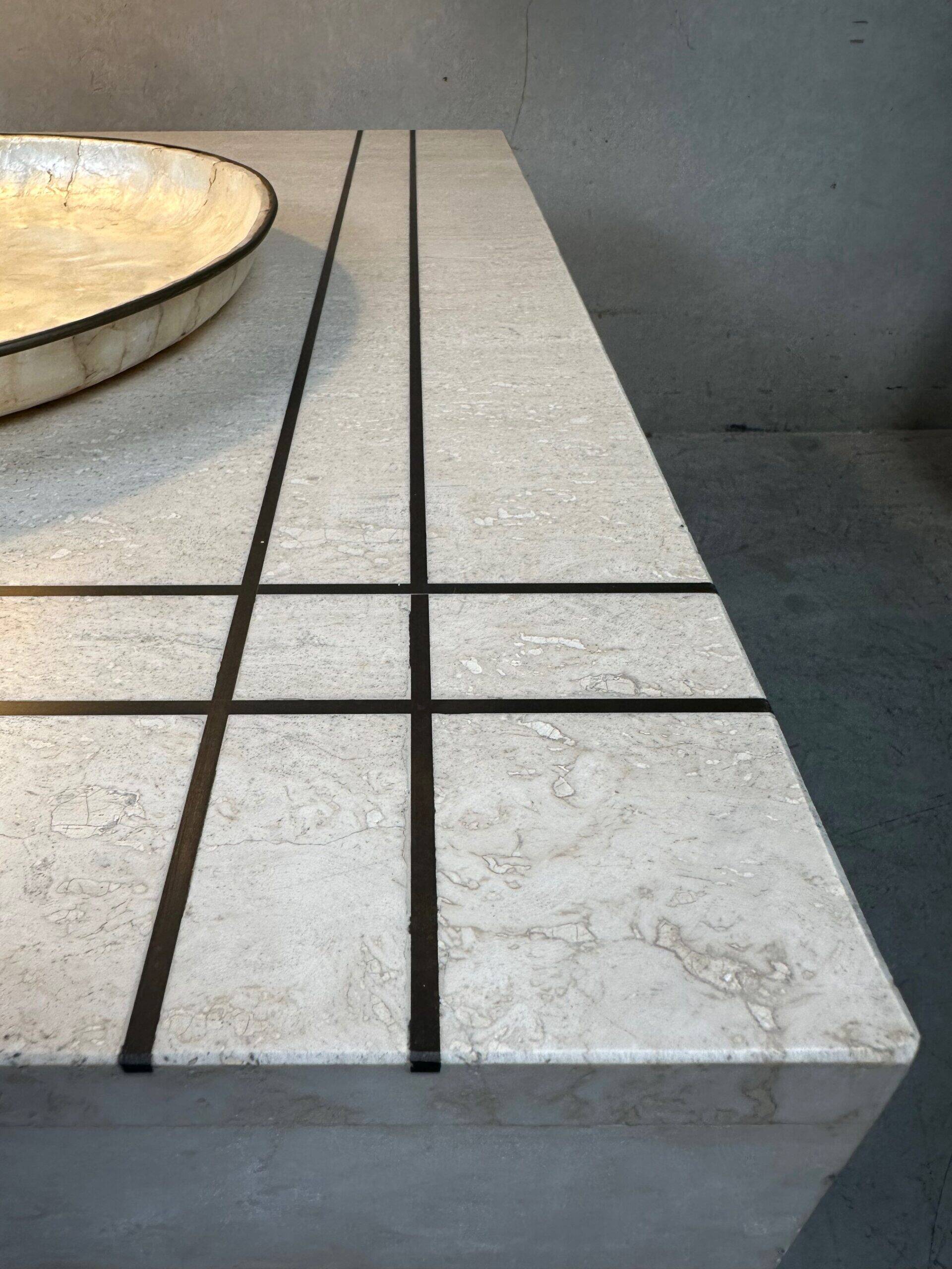 Vintage coffee table / side table – travertine and brass