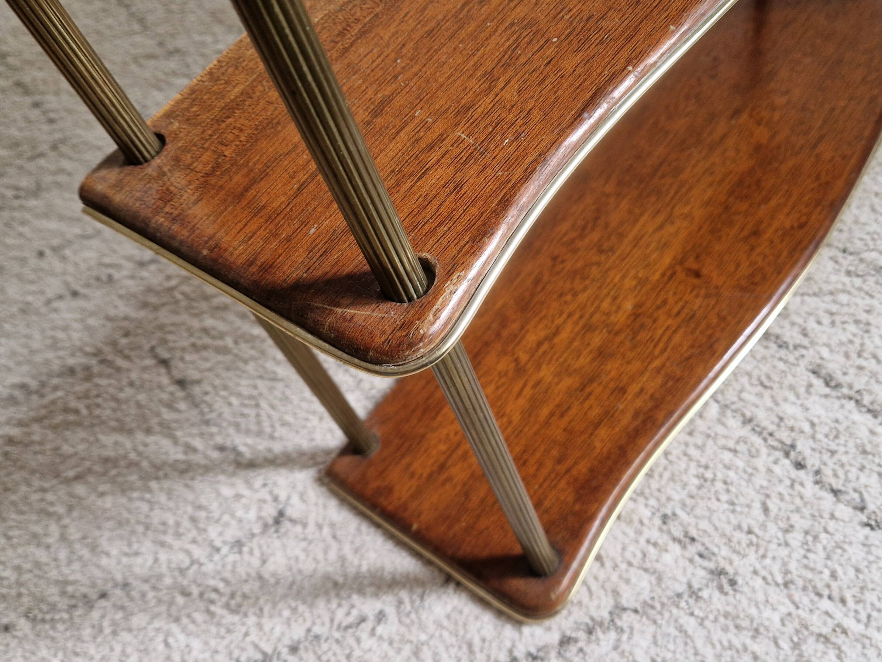 1950s wood and brass wall shelf