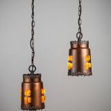 Josef Brumberg JBS Leuchten set of pendants with brass and amber glass