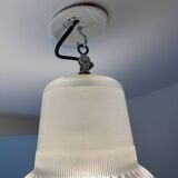 Vintage Holophane Suspension Chandelier from the 50s/60s, industrial style, transparent striated glass