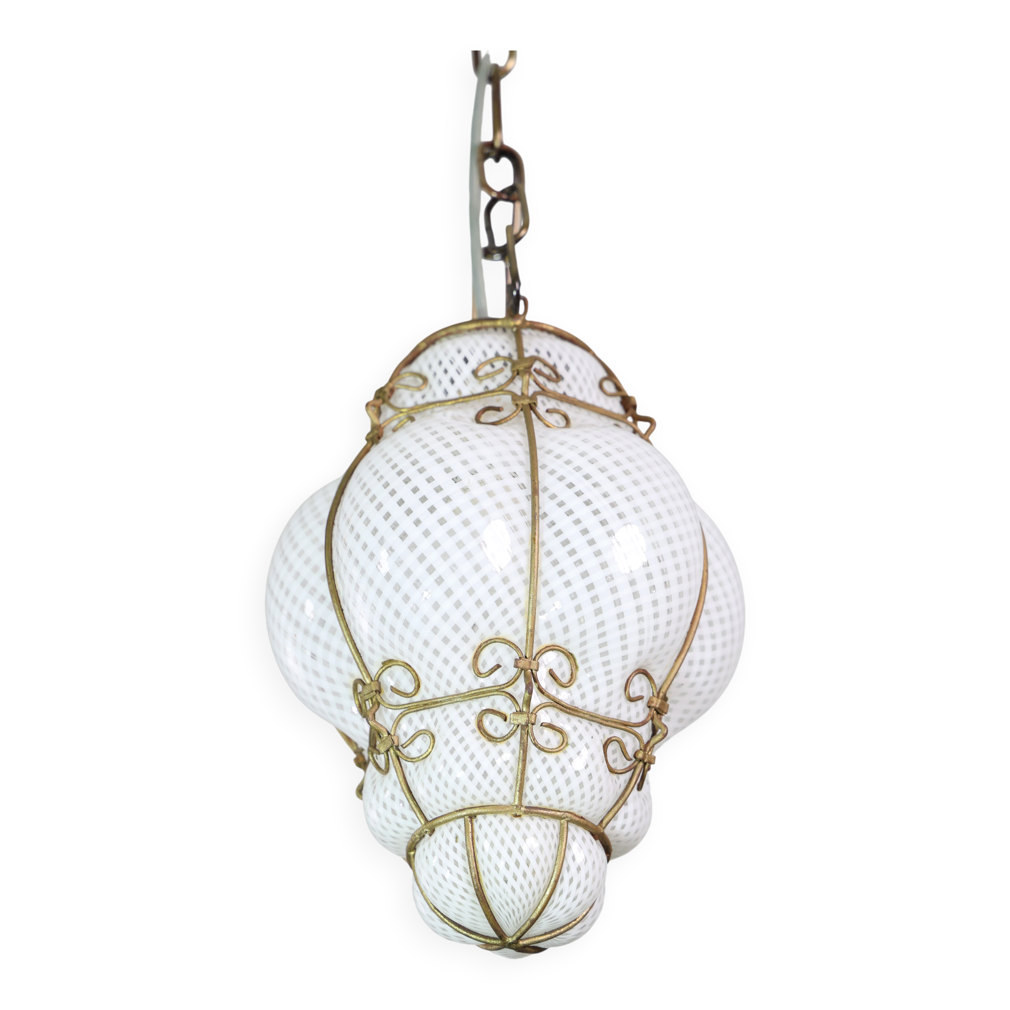 Venetian Lantern in Murano Reticello Glass, 1950s