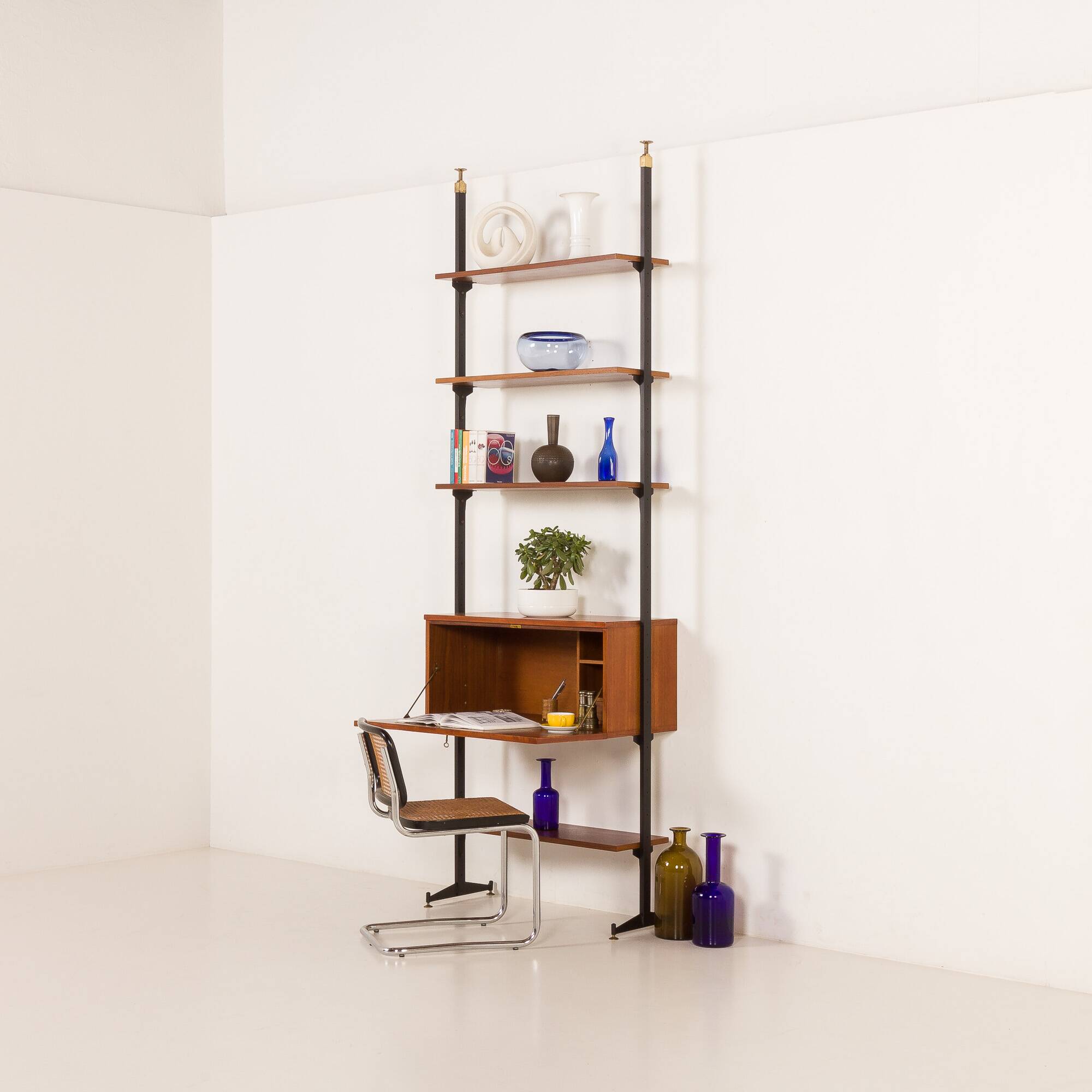 Italian vintage floor to celling wall unit with a bureau or a bar cabinet