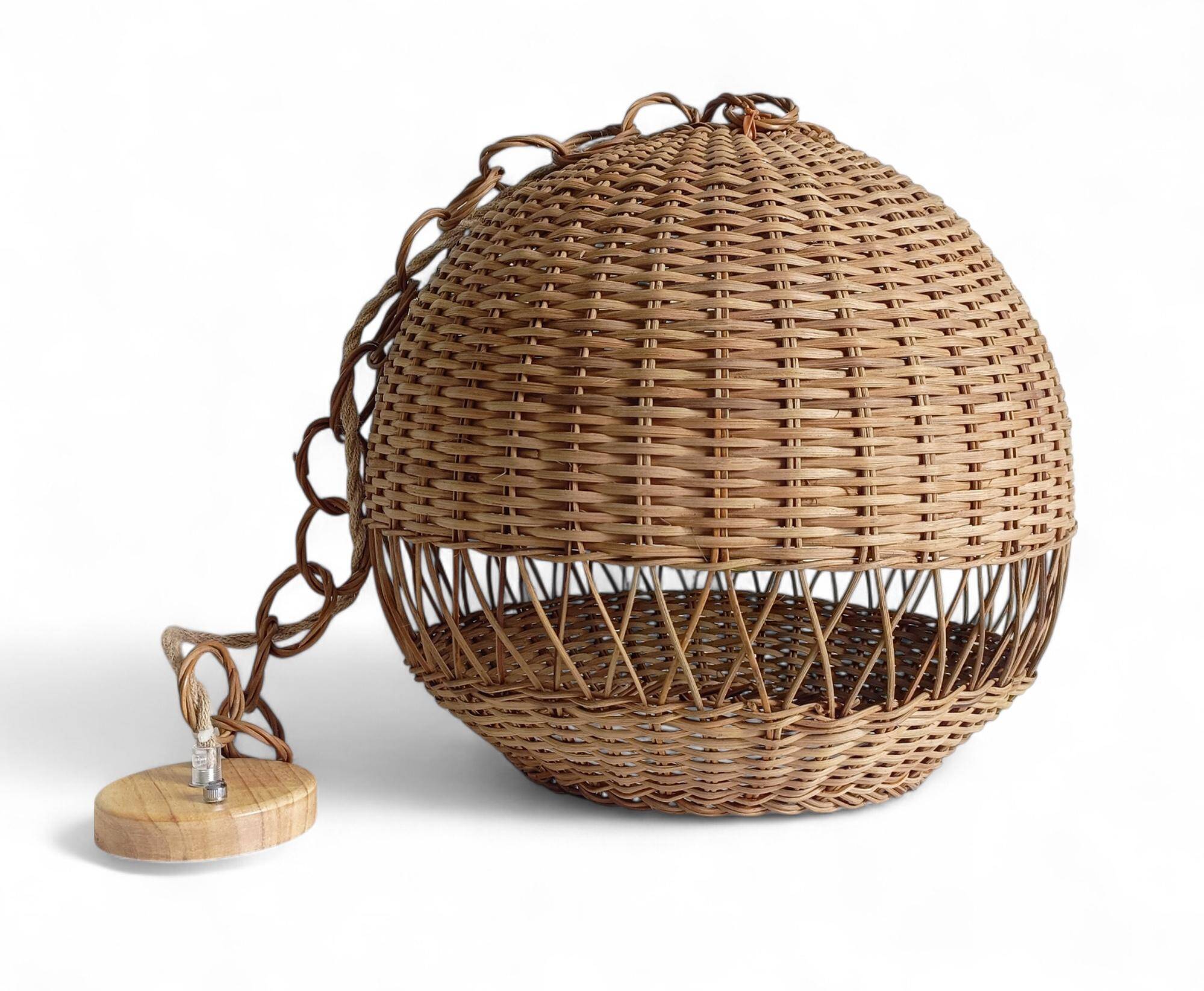 Rustic Wicker Pendant Lamp, Handcrafted in Spain, 40cm Diameter, 1970s