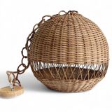 Rustic Wicker Pendant Lamp, Handcrafted in Spain, 40cm Diameter, 1970s