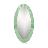 Miroir Italien oval laiton cristal vert de Cristal Arte 1950s 110x219cm