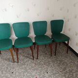 Lot de 4 chaises vintage scandinave verte et bois
