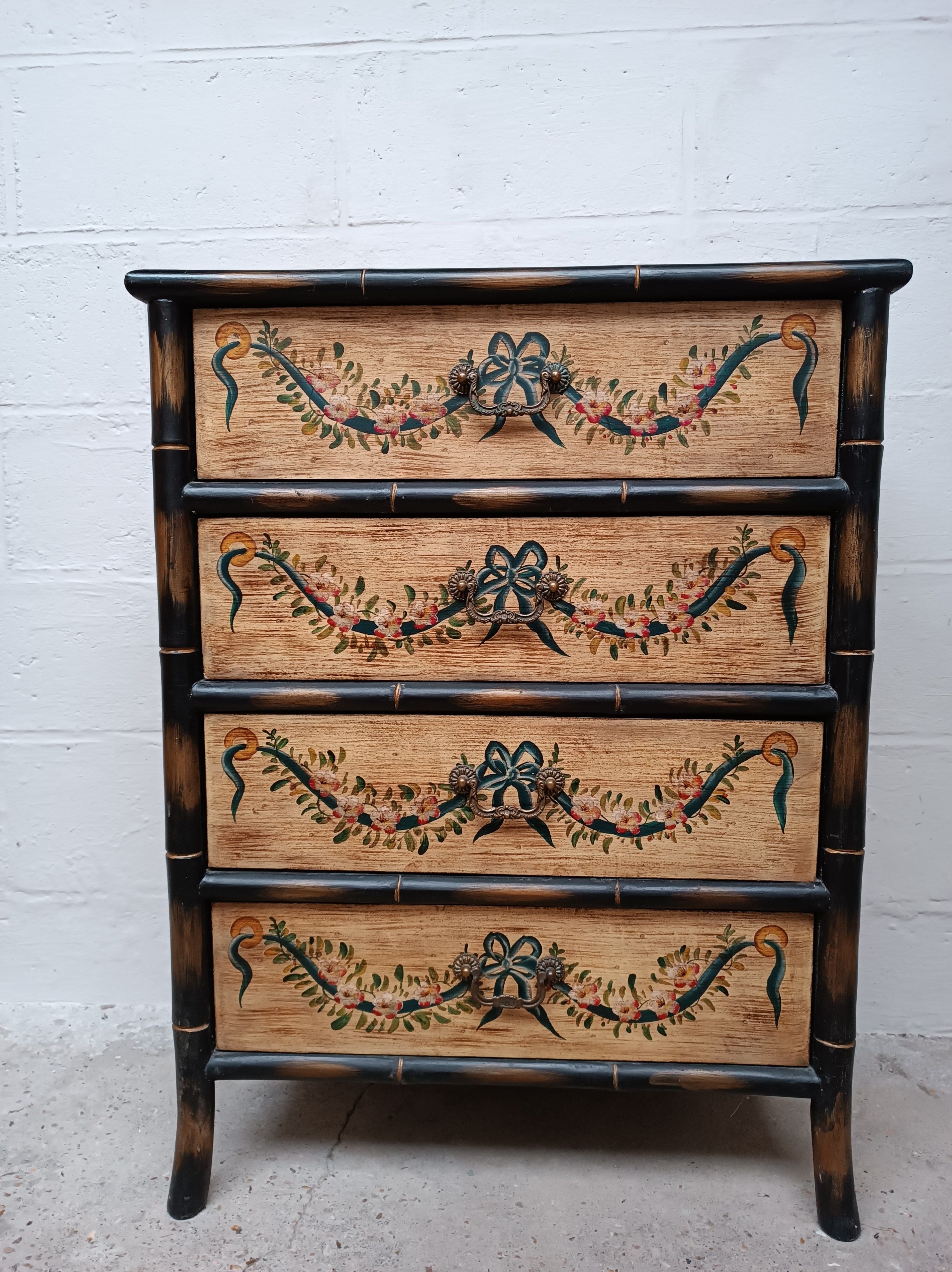 Venetian-style painted wood and bamboo chest of drawers