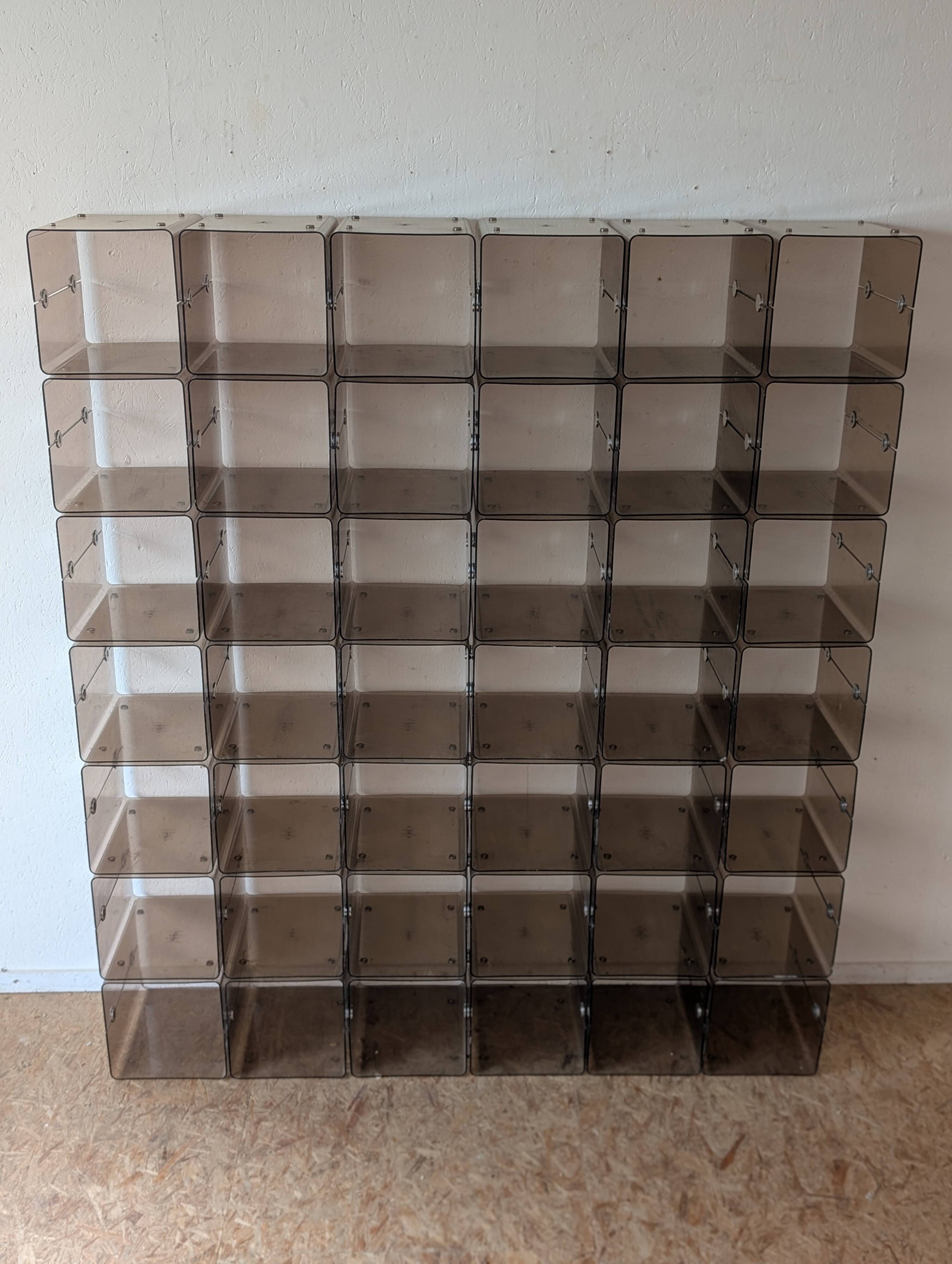 Set of 42 modular plexiglass lockers, Italy, 1970s