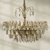 Lustre en laiton et cristal du milieu du siècle de Palwa