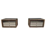 Pair of brass and suede bedside tables by RUF International, 1970.