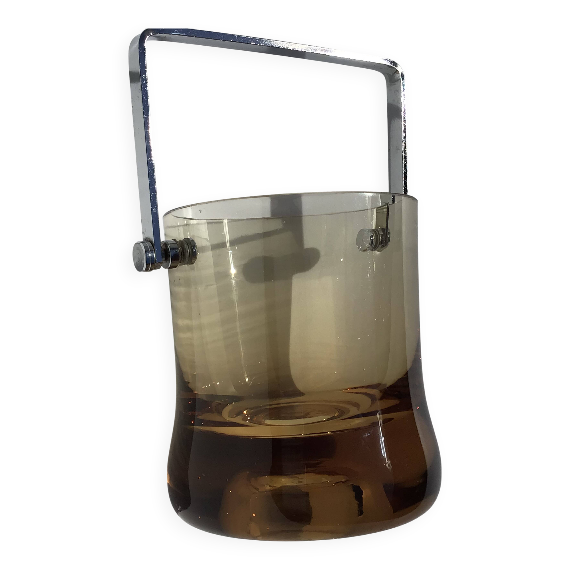 70s amber blown glass ice bucket