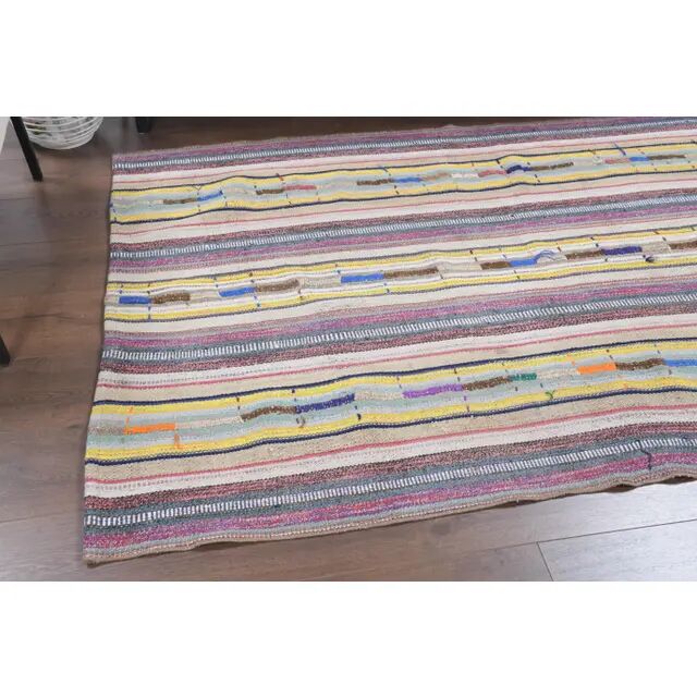 Vintage Turkish Oushak Handmade Wool Cotton Beige Kilim Area Rug 129x210