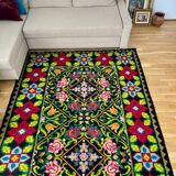 Oltenian floral rug, handwoven in wool, Romania