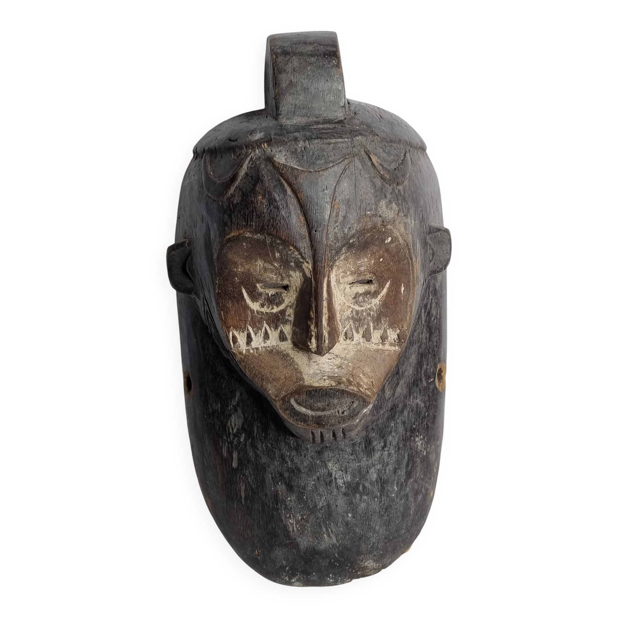 Ancient Fang Ngil tribal mask, traditional African art, Gabon, 20th century, 40 cm