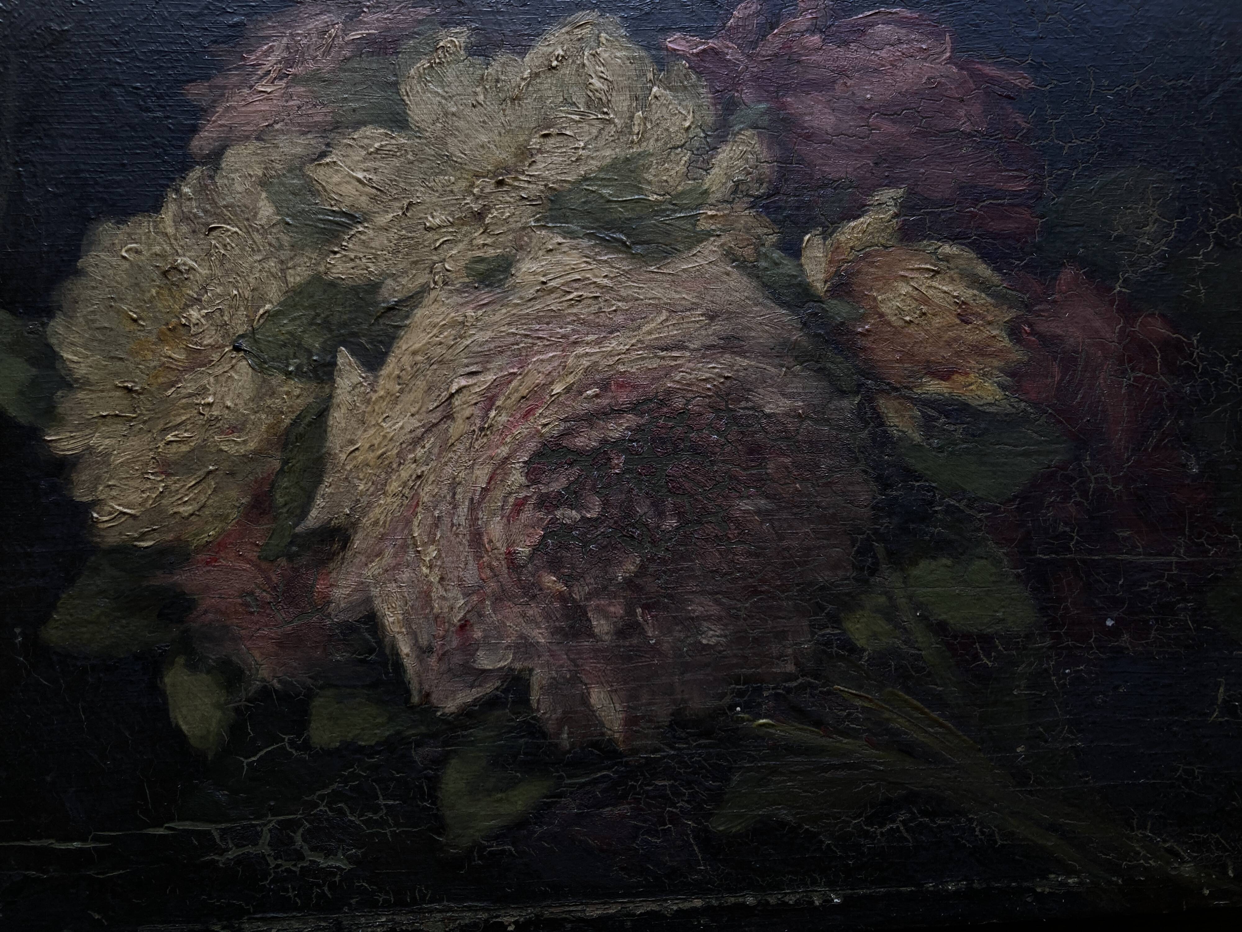 Oil on wood 19th century cut flowers