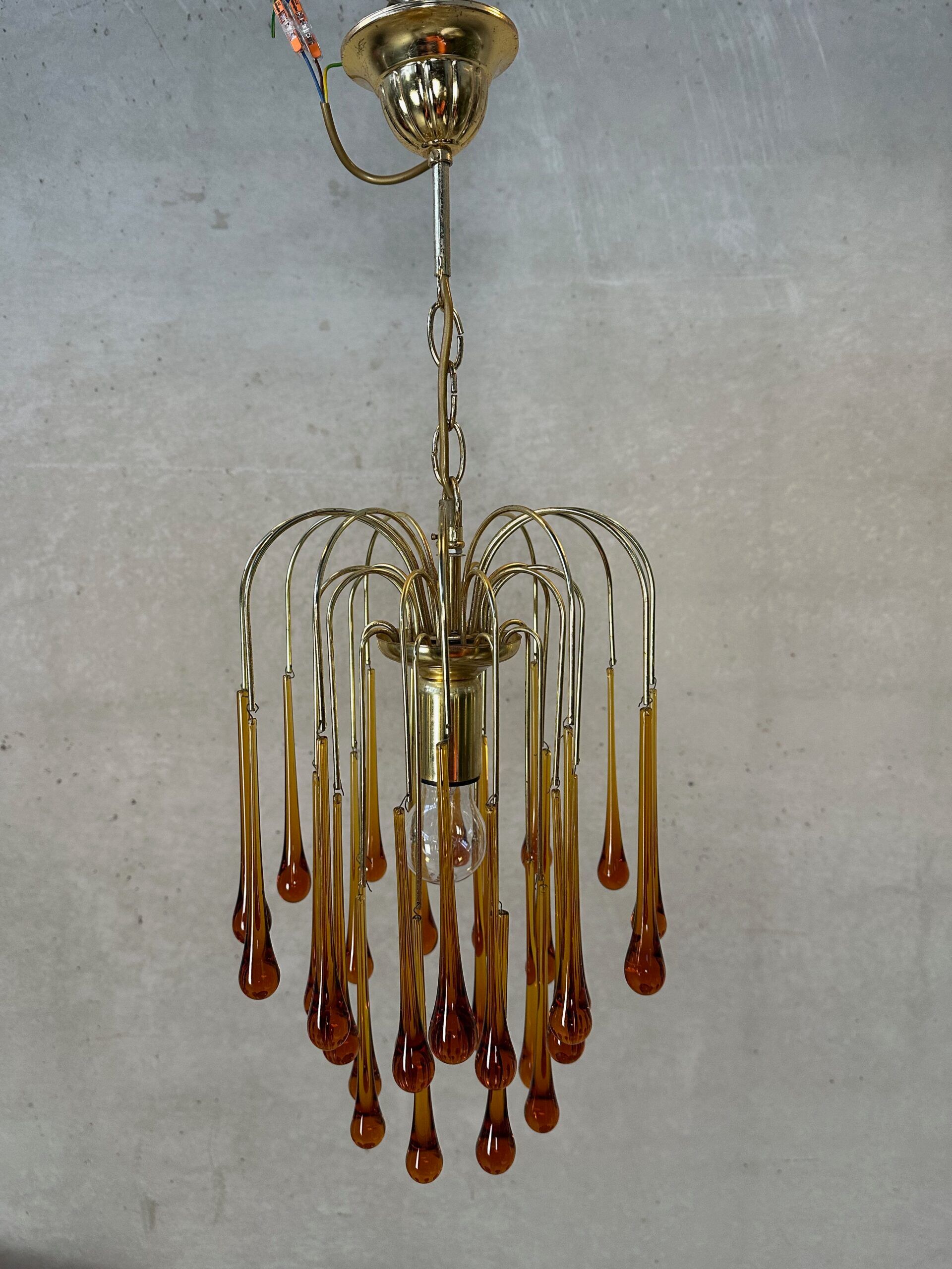 Vintage amber-coloured 'Teardrop' chandelier