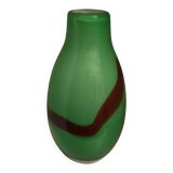 Very thick green glass vase with brown accents, very heavy, perfect condition.