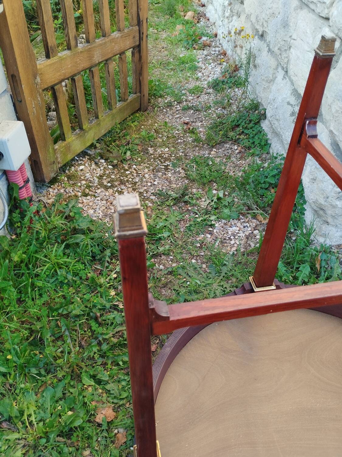 Antique Louis XVI style bouillotte table with marble top