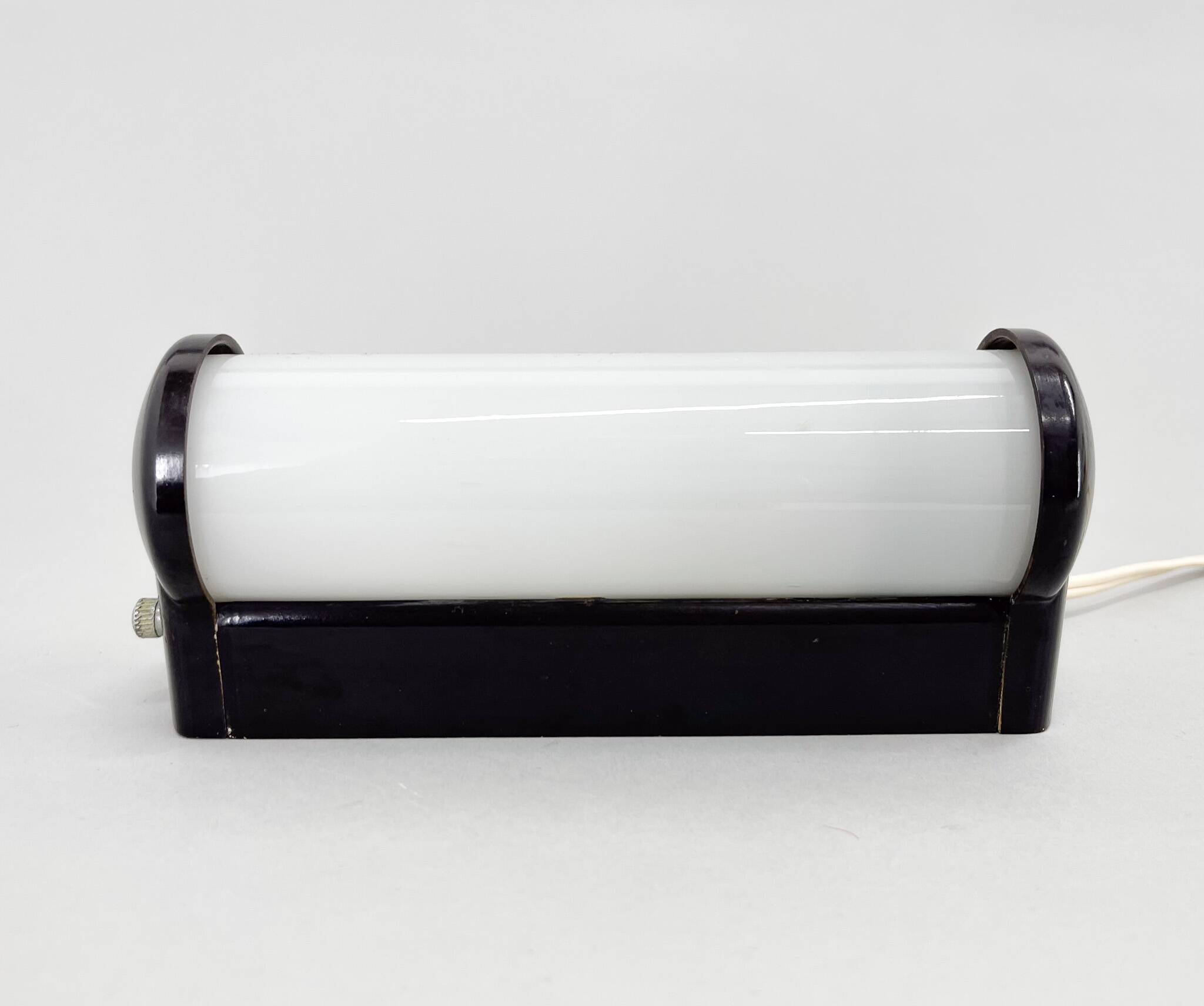 Bakelite and Milk Glass Wall Lamp, Czechoslovakia, 1950's