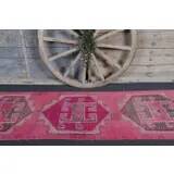 Vintage Turkish Hand-Knotted Wool Cotton Pink Runner Rug 80x264