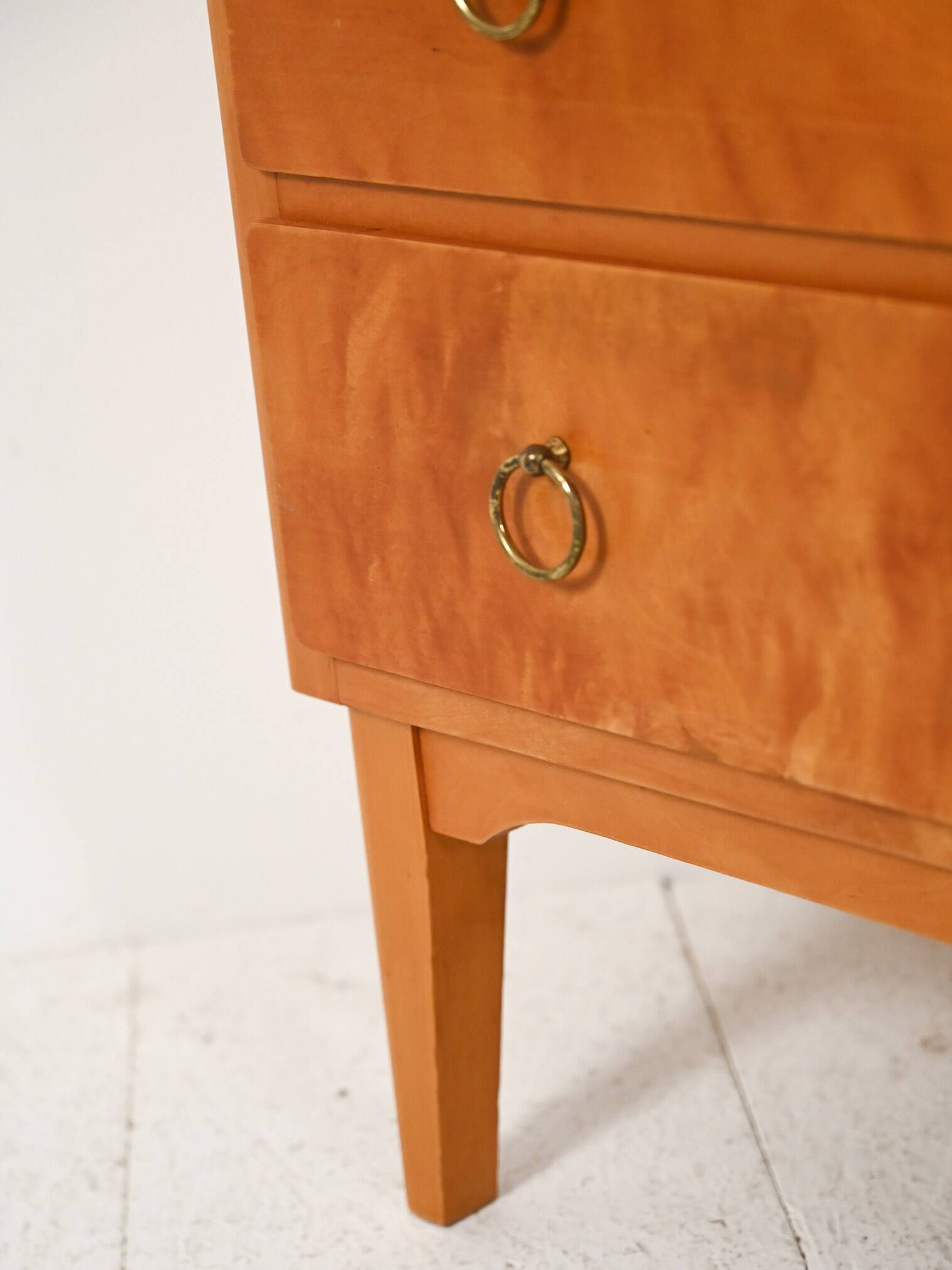 Scandinavian 1950s birch chest of drawers with brass handles