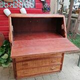 Rattan and wicker secretary chest of drawers