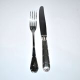 Ercuis set of 2 Trianon metal-plated dessert cutlery with crossed ribbon for cheese starter.