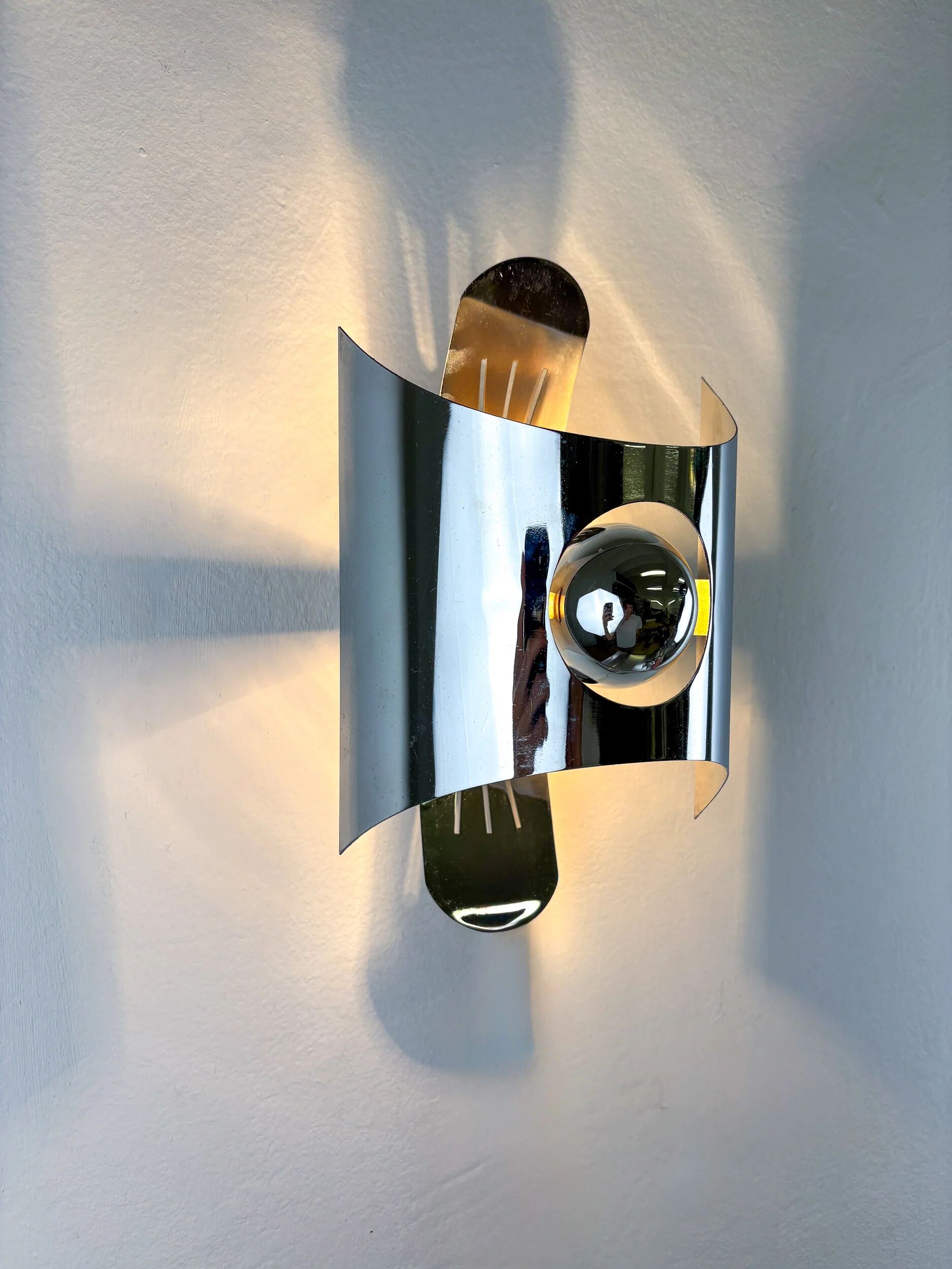 Pair of chromed space age wall lights, Italy, 1970s