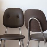 2 chairs 70s in chocolate skaï and chrome metal