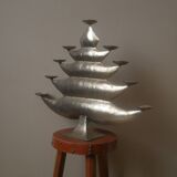Aluminum candle holder handcrafted fir silver metal African art unique piece candlestick