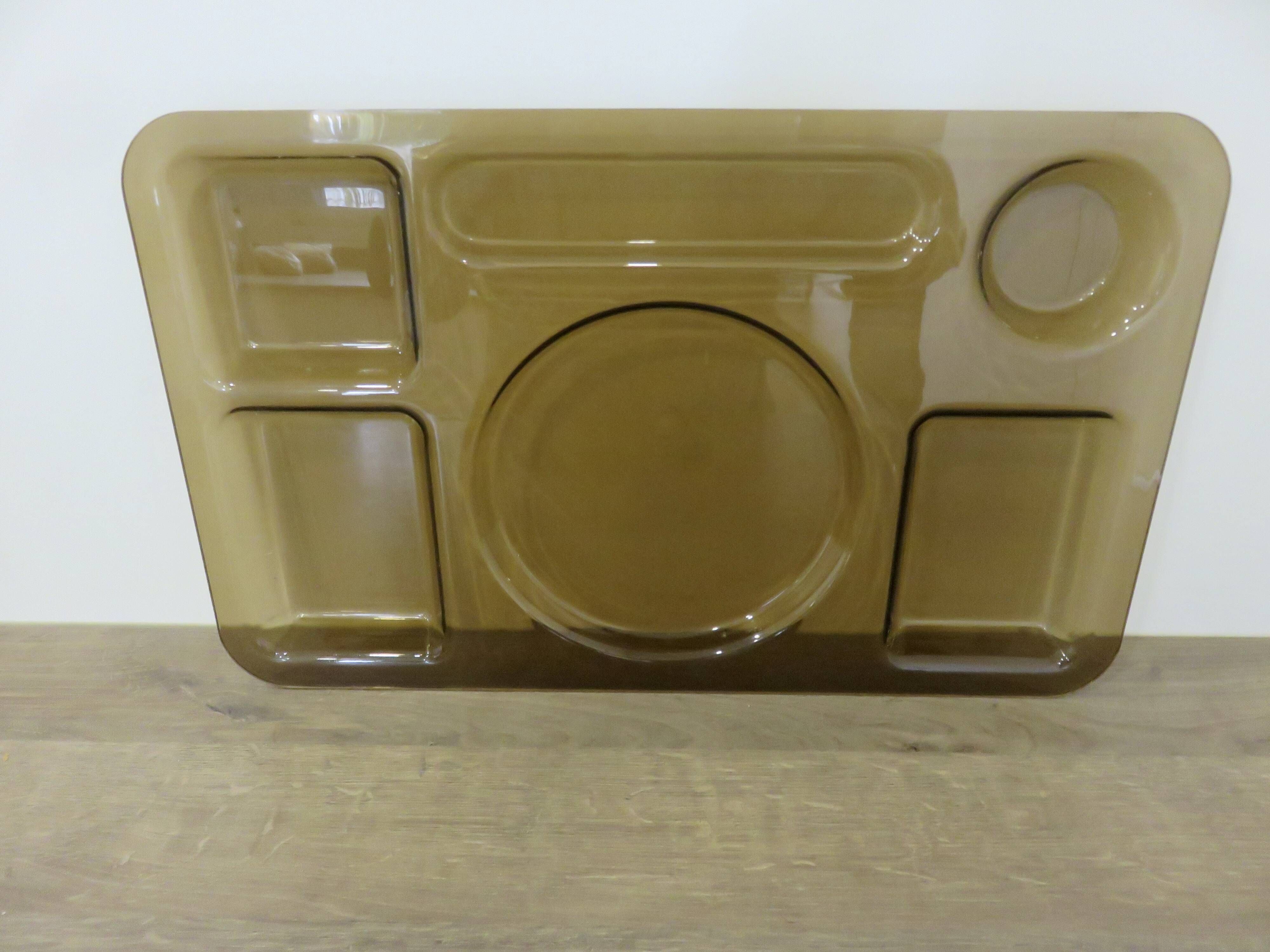 Set of 3 Guzzini trays in transparent ABS and orange ABS, 1970, vintage.