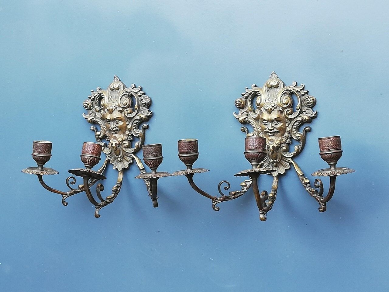 Pair of bronze candle holders