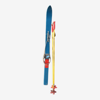 Retro pair of ski's child in blue wood 119 cm