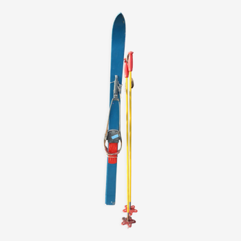 Rétro paire de ski's enfant en bois bleu 119 cm