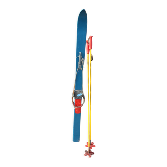 Rétro paire de ski's enfant en bois bleu 119 cm