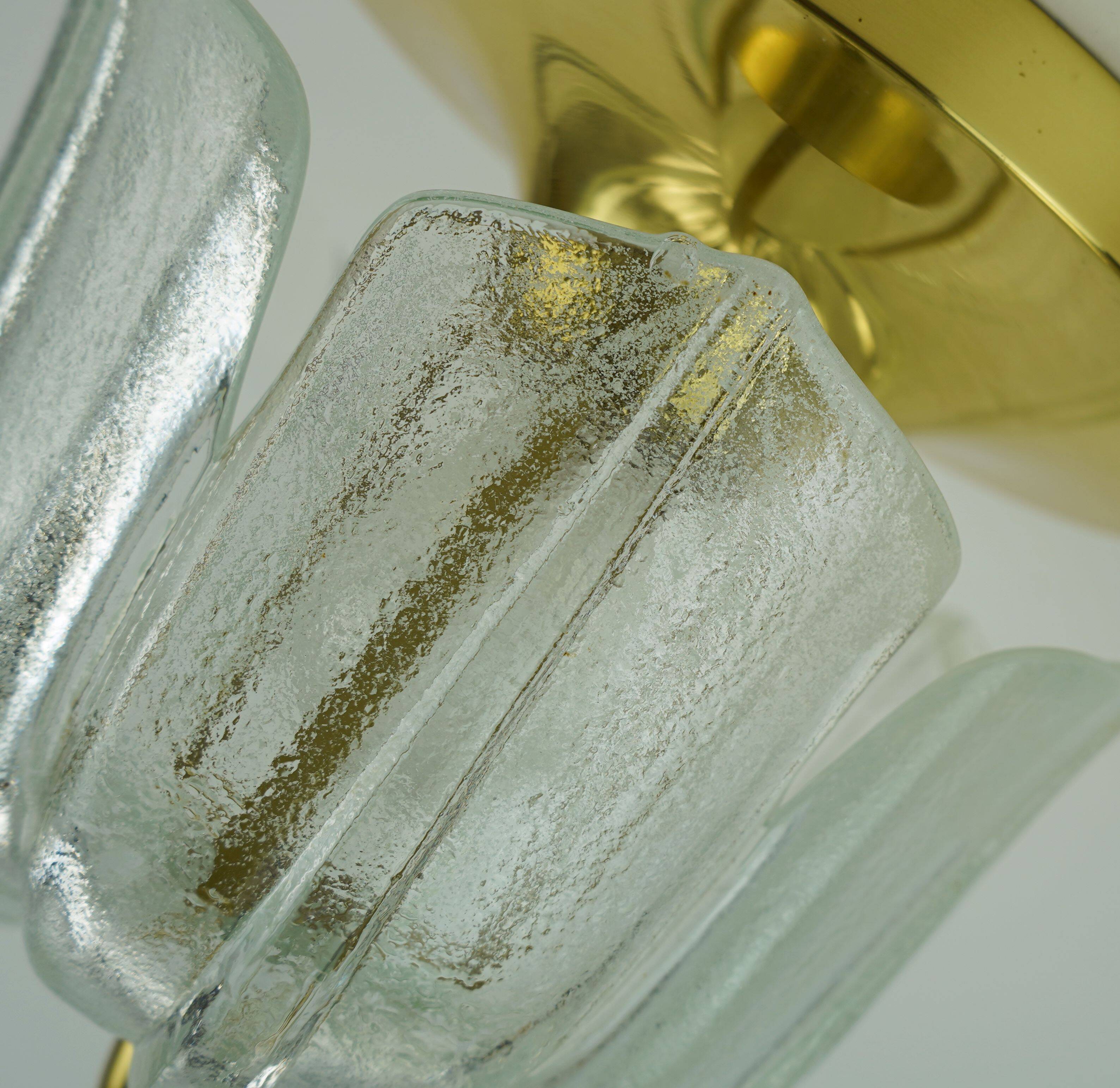 Limburg flush mount model a475 3031 flower-shaped glass shade and brass 70s