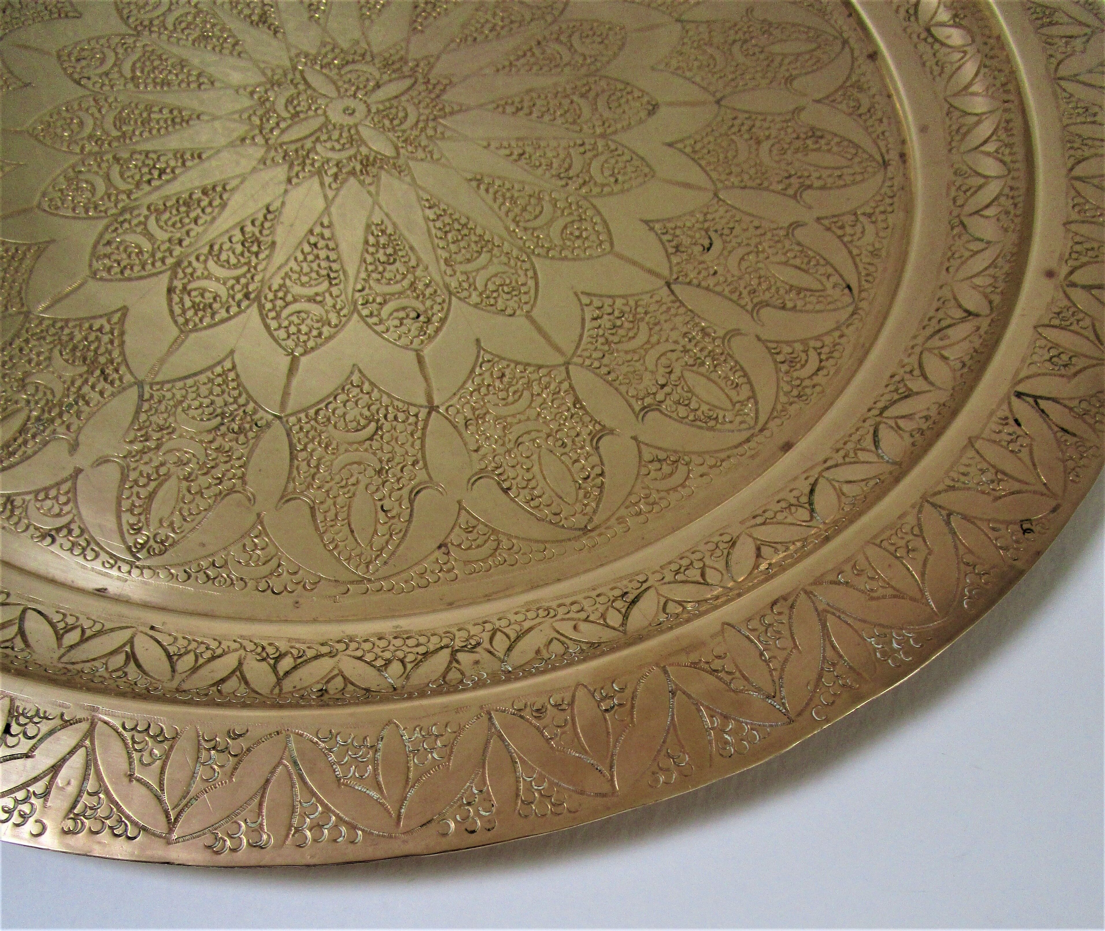 Algerian brass tray vintage mid 20th century