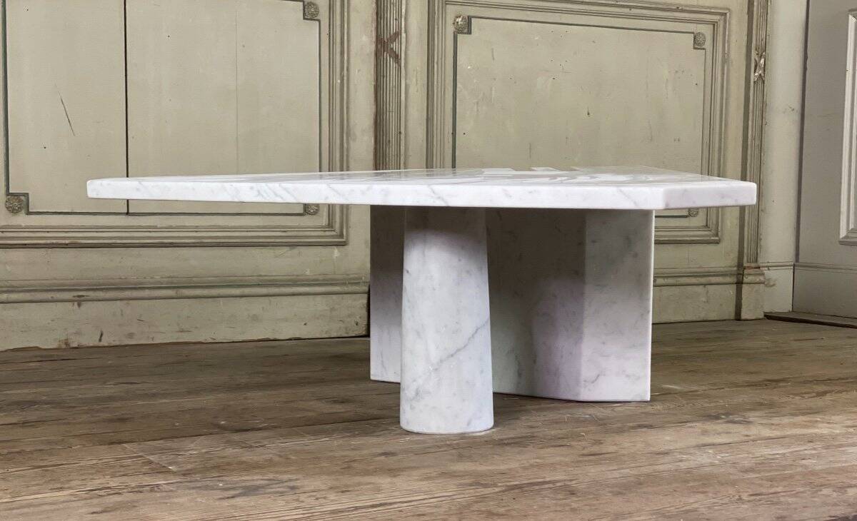 Postmodernist table in Carrara marble