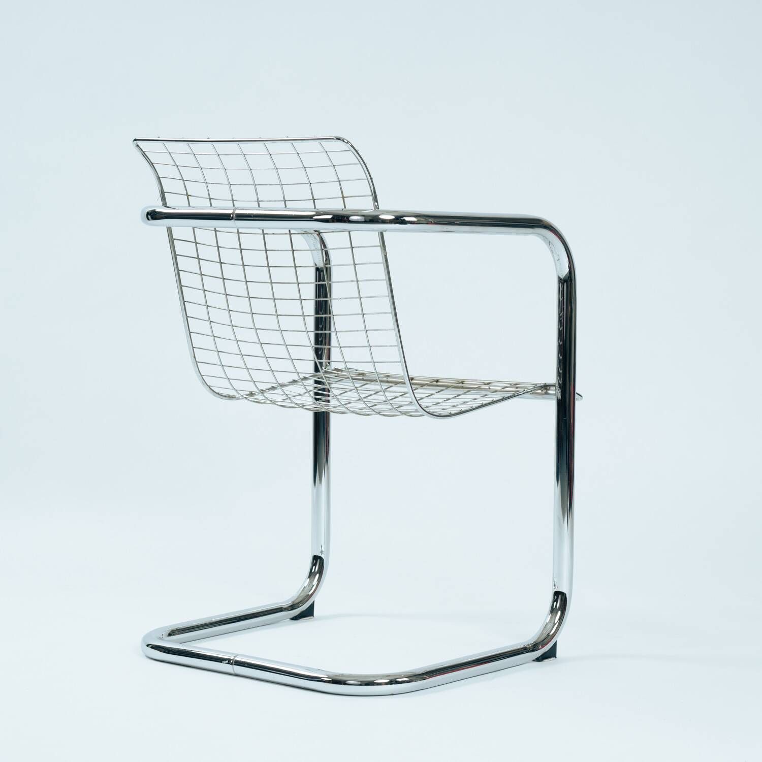 Set of 4 Vintage Italian Wire Chairs, Chrome and Metallic Wire, 1974