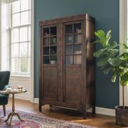 Bibliothèque vitrée vintage en bois foncé