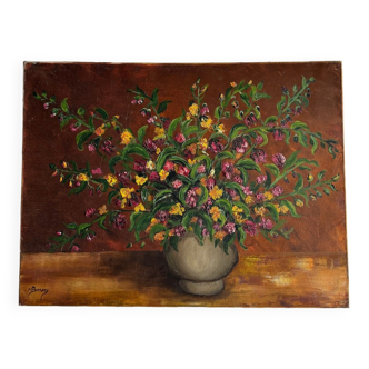 Oil on canvas by M. Bouny 20th century still life with flowers