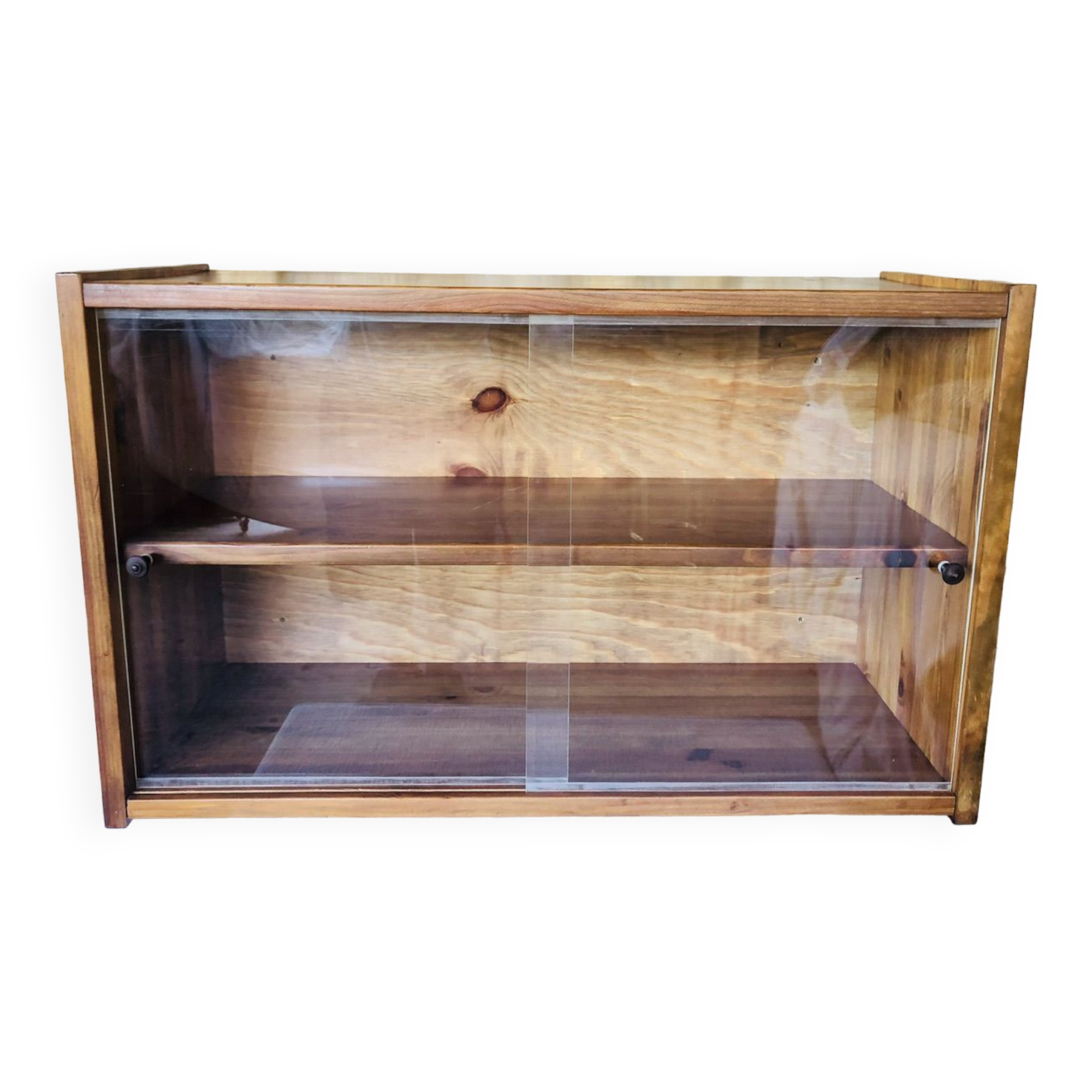 Étagère murale vintage avec portes coulissantes en plexiglass
