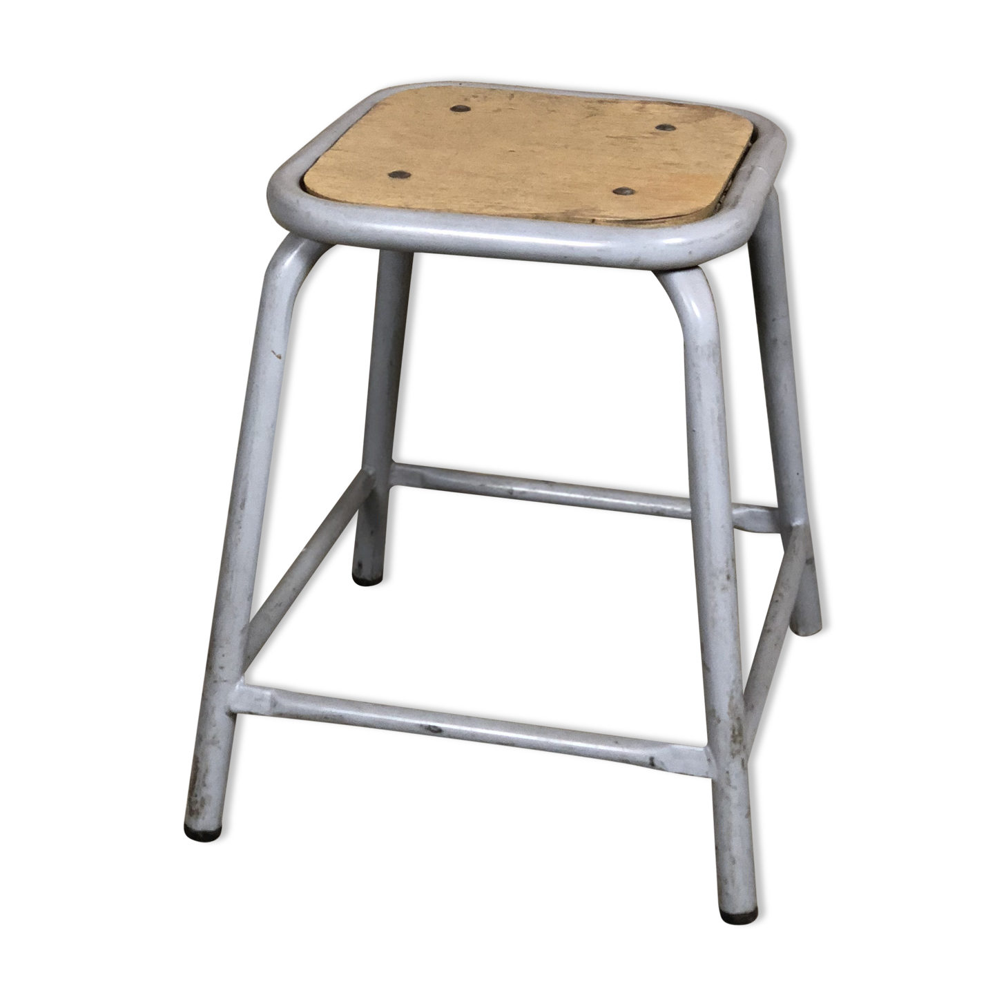 Iron and gray wood stool